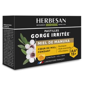 Superdiet Herbesan Pastilles Gorge Irritée Miel de Manuka 16 Pastilles - Pharmacie Agnès Praden à Alès