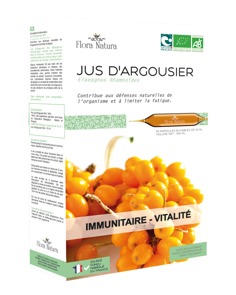 Flora Natura® Argousier bio 20 ampoules - Pharmacie Agnès Praden à Alès