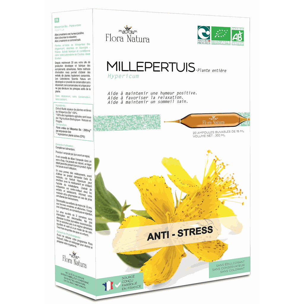 Flora Natura® Millepertuis Bio 20 Ampoules - Pharmacie Agnès Praden à Alès