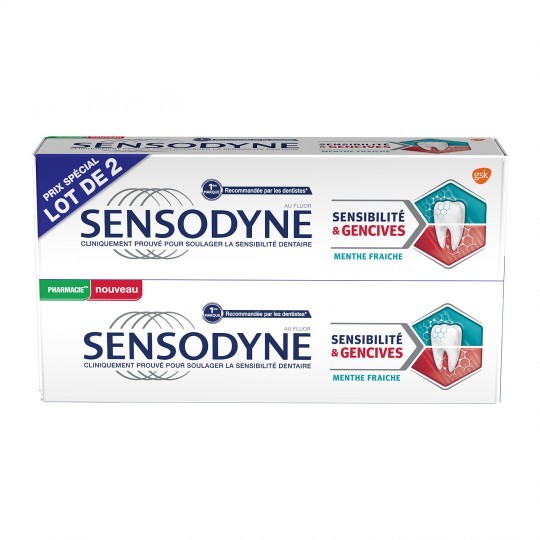 Sensodyne Sensibilité & Gencives Menthe Fraîche Lot de 2 x 75 ml - Pharmacie Agnès Praden à Alès