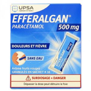 Upsa Efferalgan 500 mg 16 Sachets Granulés Fruits Rouges - Pharmacie Agnès Praden à Alès