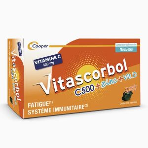 Cooper Vitascorbol Vitamine C 500mg + vitamine D + zinc 30 capsules - Pharmacie Agnès Praden à Alès