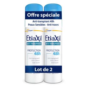 Etiaxil Anti-Transpirant Déodorant Aérosol Protection 48h Aisselles Transpiration Modérée Peaux Sensibles 2x150ml - Pharmacie Agnès Praden à Alès