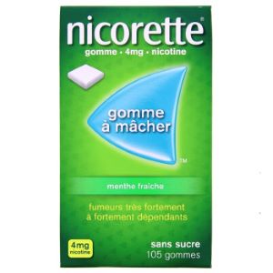 Johnson & Johnson Nicorette 4 mg Menthe Fraîche Sans Sucre 105 Gommes à Mâcher - Pharmacie Agnès Praden à Alès