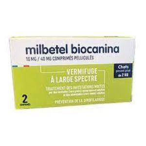 Biocanina Milbetel Chat 2,5mg/25mg x 2 cp - Pharmacie Agnès Praden à Alès