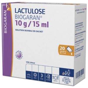 Biogaran Lactulose Solution Buvable 10 G/15 Ml 20 Sachets  - Pharmacie Agnès Praden à Alès