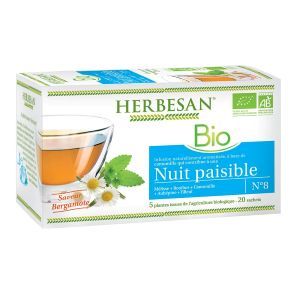 Super Diet Herbesan Infusion Camomille Nuit Paisible Bio Saveur Bergamote 20 Sachets - Pharmacie Agnès Praden à Alès