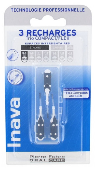 Inava Trio Brossettes 3 Recharges pour Trio Compact/Flex - Taille : ISO0 0,6 mm - Pharmacie Agnès Praden à Alès