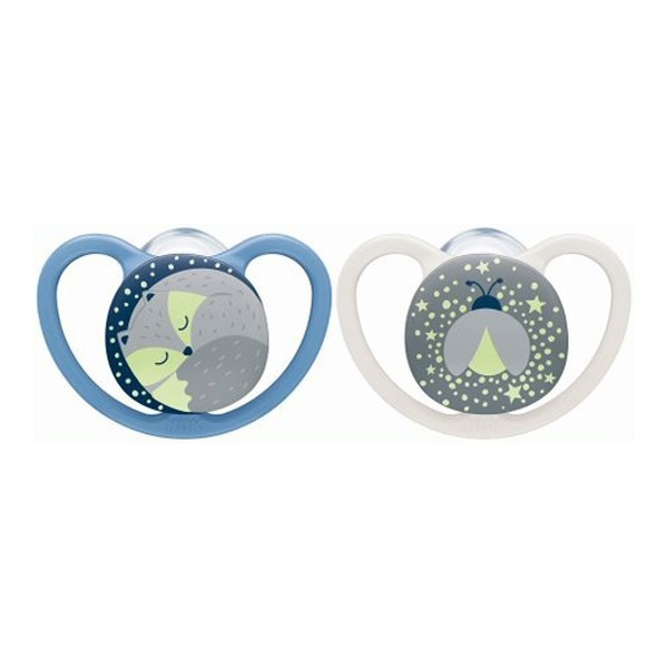 NUK Space Night 2 Sucettes Silicone 6-18 Mois - Bleu/Gris - Pharmacie Agnès Praden à Alès
