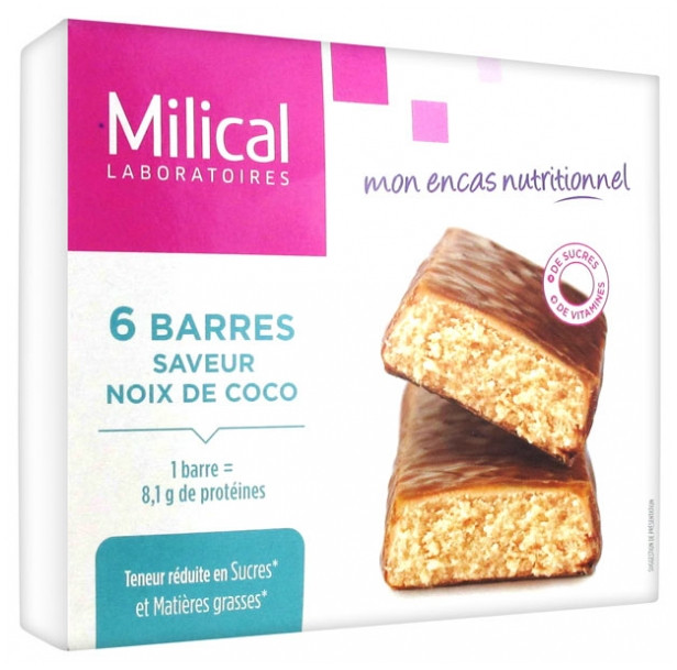 Milical 6 Barres Minceur Hyperprotéinées -Noix de Coco - Pharmacie Agnès Praden à Alès