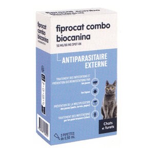 Biocanina Fiprocat Combo Chats et Furets, 3 Pipettes - Pharmacie Agnès Praden à Alès