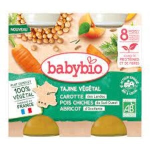 Babybio Tajine Végétal Carotte Pois Chiches Abricot 8 Mois et + Bio 2 Pots de 200 g - Pharmacie Agnès Praden à Alès