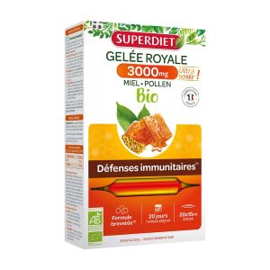 Superdiet Gelée Royale 3000mg Bio 20 Ampoules - Pharmacie Agnès Praden à Alès