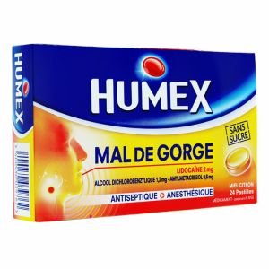 Urgo Humex Mal de Gorge Miel Citron Sans Sucre 24 Pastilles - Pharmacie Agnès Praden à Alès