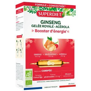 Super Diet Ginseng Gelée Royale Acerola Bio, 20 Ampoules de 10ml - Pharmacie Agnès Praden à Alès