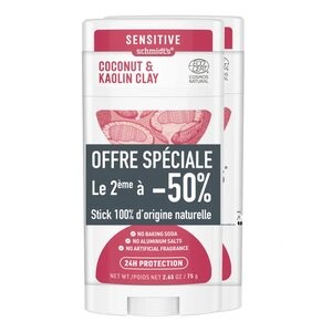 Schmidt's Sensitive Déodorant Stick Naturel Noix de Coco et Argile Kaolin Lot de 2 - Pharmacie Agnès Praden à Alès