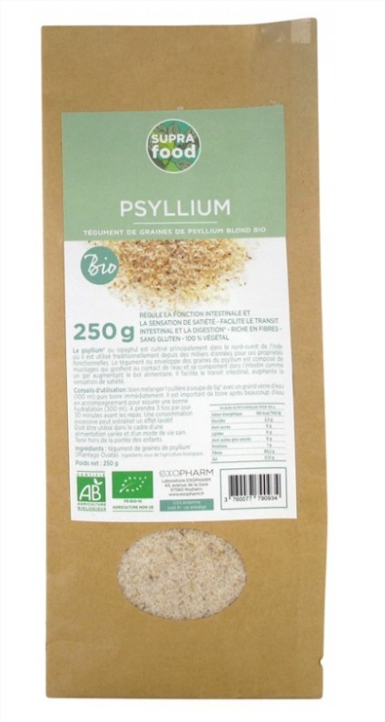 Exopharm psyllium blond bilogique sachets 250g - Pharmacie Agnès Praden à Alès