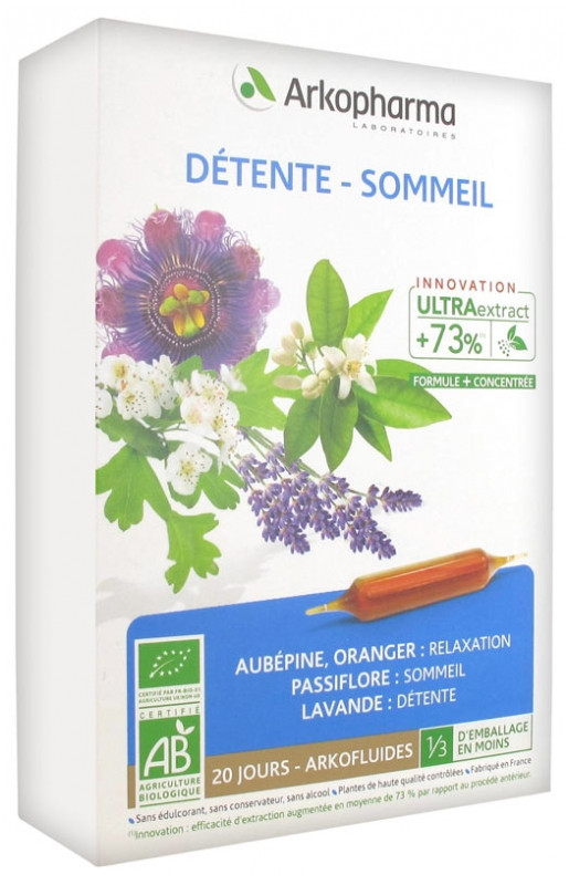 Arkofluide Détente Sommeil Bio 20 Ampoules - Pharmacie Agnès Praden à Alès