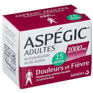 Sanofi Aspégic 1000 mg 15 Sachets - Pharmacie Agnès Praden à Alès