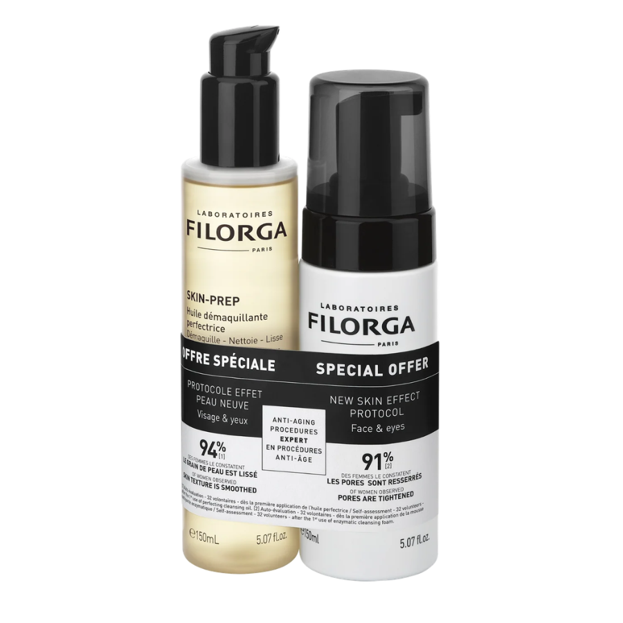 Filorga Duo Skin-Prep Huile Démaquillante et Mousse Nettoyante 2 x 150 ml  - Pharmacie Agnès Praden à Alès