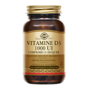 Solgar Vitamine D3 1000 UI 100 comprimés à croquer  - Pharmacie Agnès Praden à Alès