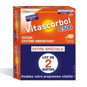Cooper Vitascorbol Vitamine C 500mg Goût Orange 2x24 Comprimés A Croquer - Pharmacie Agnès Praden à Alès