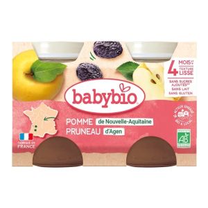 Babybio Petit Pot Fruits Pomme d'Aquitaine et Pruneau d'Agen - 2 x 130g  - Pharmacie Agnès Praden à Alès