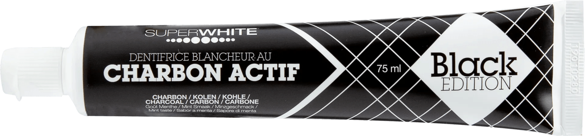 Superwhite Dentifrice blancheur au charbon actif black edition 75 ml - Pharmacie Agnès Praden à Alès