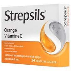Strepsil Orange Vitamine C 24 Pastilles à Sucer - Pharmacie Agnès Praden à Alès