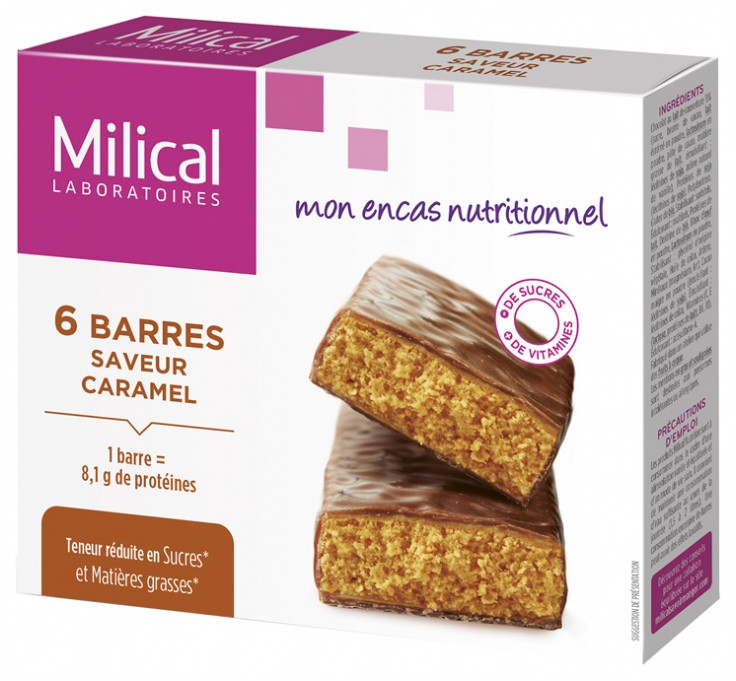 Milical 6 Barres Minceur Hyperprotéinées -  Caramel - Pharmacie Agnès Praden à Alès