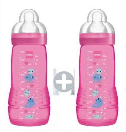 MAM lot de 2 Biberons Easy Active deep ocean rose 330 ml - Pharmacie Agnès Praden à Alès