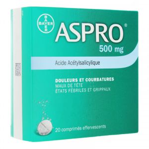 Bayer Aspro 500 20 Comprimés Effervescents - Pharmacie Agnès Praden à Alès