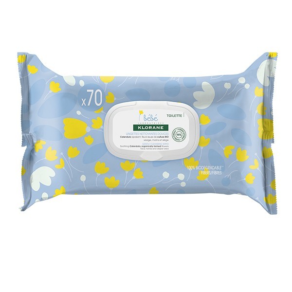 Klorane Bébé lingettes nettoyantes douces x70 - Pharmacie Agnès Praden à Alès