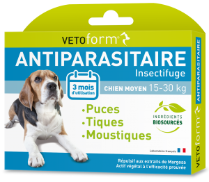 Vetoform Moyen Chien 15-30kg 3 pipettes - Pharmacie Agnès Praden à Alès