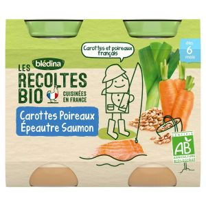 Blédina Les Récoltes BIO Petit Pot Carottes Poireaux Epeautre Saumon - 2 x 200 g - Pharmacie Agnès Praden à Alès