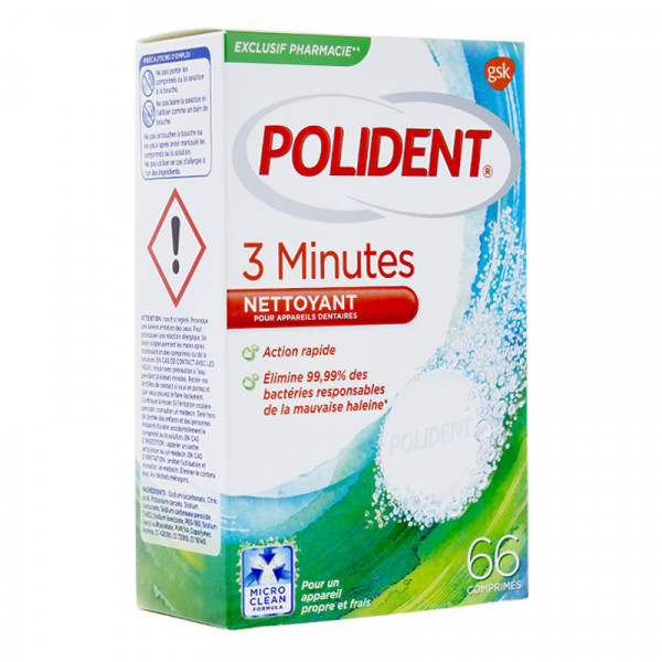Polident Corega 3 Minutes Nettoyant 66 Comprimés - Pharmacie Agnès Praden à Alès