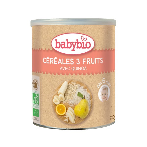 Babybio poudre céréales 3 fruits 220g - Pharmacie Agnès Praden à Alès
