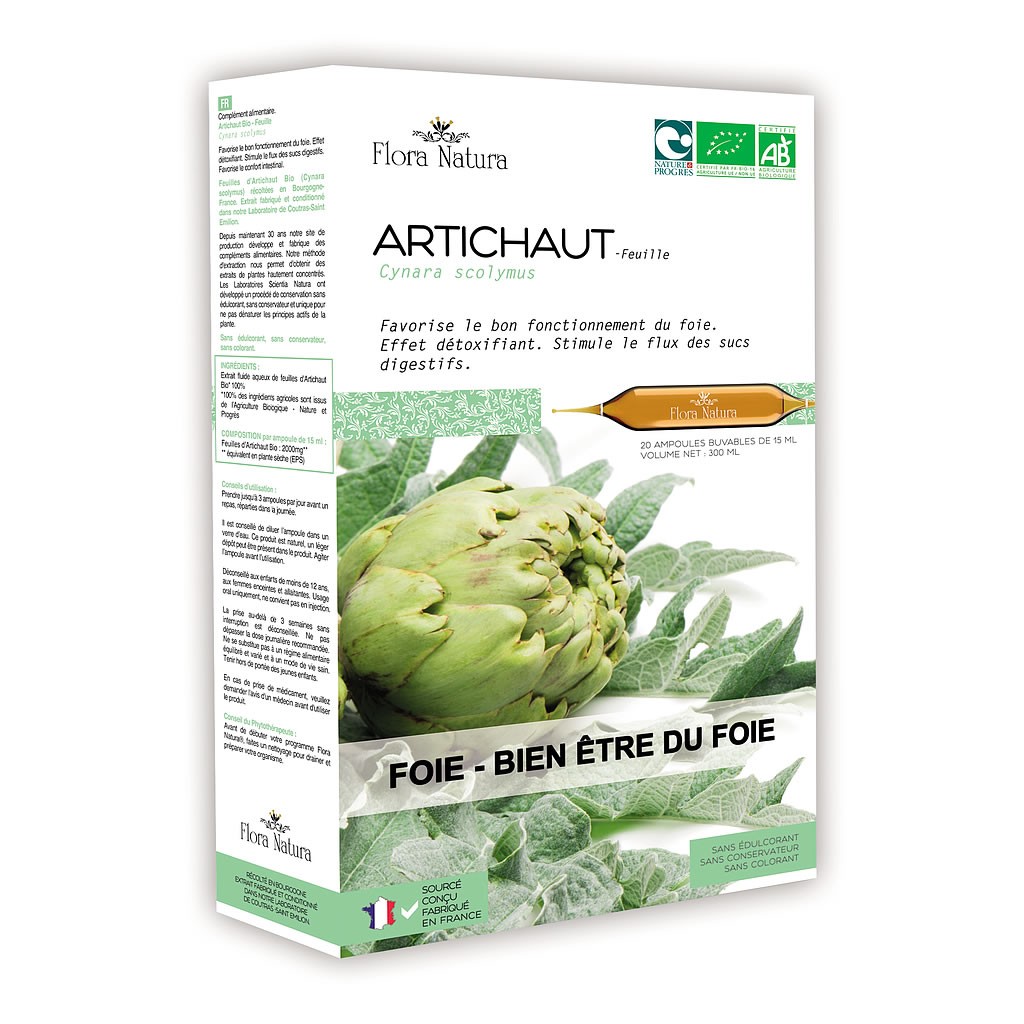 Flora natura artichaut bio 20 ampoules - Pharmacie Agnès Praden à Alès