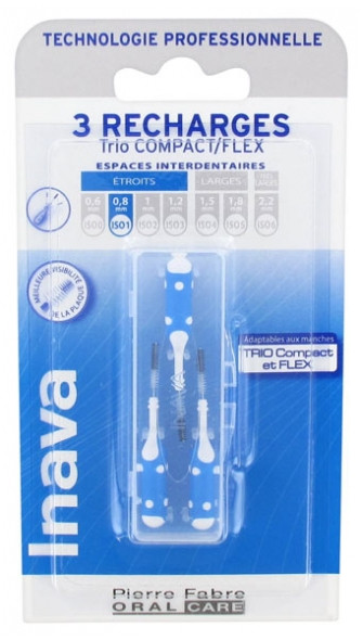 Inava Trio Brossettes 3 Recharges pour Trio Compact/Flex - Taille : ISO1 0,8 mm - Pharmacie Agnès Praden à Alès