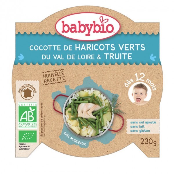 Babybio Cocotte de Haricots Verts du Val de Loire & Truite 230g - Pharmacie Agnès Praden à Alès