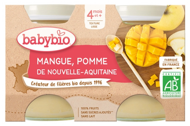 Babybio Mangue Pomme Bio 2 Pots de 130 g - Pharmacie Agnès Praden à Alès