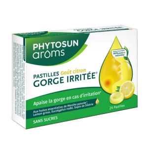 Phytosun Aroms Pastilles Sans Sucre Citron Gorge Irritée 24 Pastilles - Pharmacie Agnès Praden à Alès