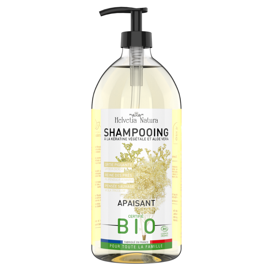 Helvetia Natura Shampooing Apaisant Bio à la Kératine Végétale et Aloe Véra 1L - Pharmacie Agnès Praden à Alès