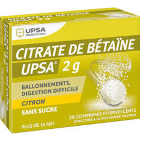  Citrate De Betaine Citron 2G Sans Sucre 20 Comprimés Effervescents - Pharmacie Agnès Praden à Alès