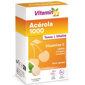 Ineldea Vitamin'22 Acérola 1000 Vitamine C Naturelle 24 Comprimés à Croquer - Pharmacie Agnès Praden à Alès