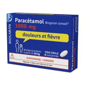 Biogaran Paracétamol 1000 mg 8 Comprimés  - Pharmacie Agnès Praden à Alès