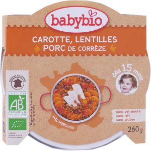 Babybio Assiette Carotte Lentille Porc - 260g - Pharmacie Agnès Praden à Alès