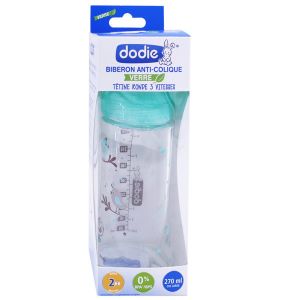 Biberon Initiation+ Anti-Colique Verre Vert Oiseaux 0-6 Mois Tétine Ronde 3 Vitesses Débit 2 270ml - Pharmacie Agnès Praden à Alès