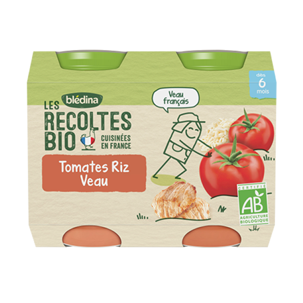 Blédina les récoltes bio pots tomates riz veau 2x200g - Pharmacie Agnès Praden à Alès