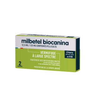 Biocanina Milbetel Chien 12,5mg/125mg x 2 cp - Pharmacie Agnès Praden à Alès